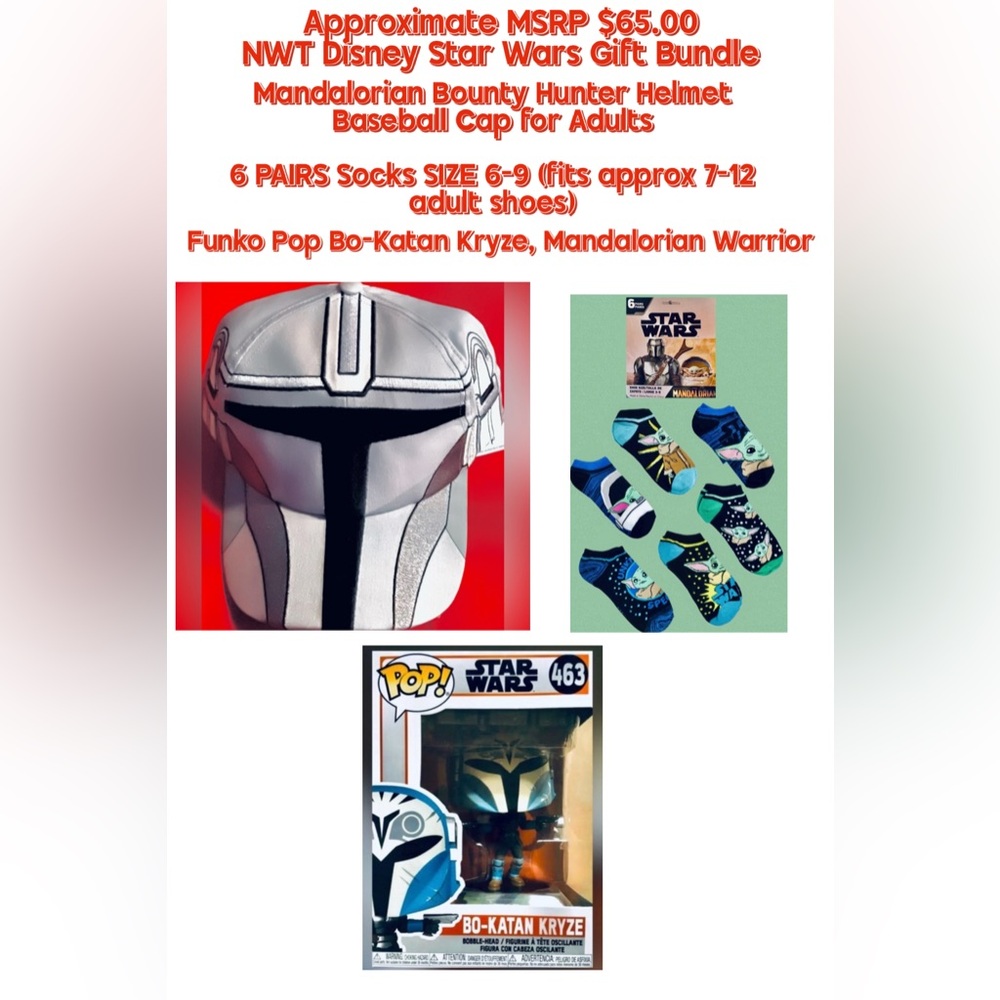 Disney Star Wars Bundle Mandalorian Hat, 6 pairs Socks Funko Bo-Katan Kryze NWT